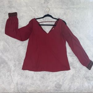 Medium Dark Red Long-Sleeve Blouse